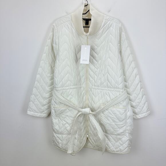 Athleta Mendocino Puffer Coat Quilted White Light Quilted Belted Size 2X NWT - Picture 7 of 16